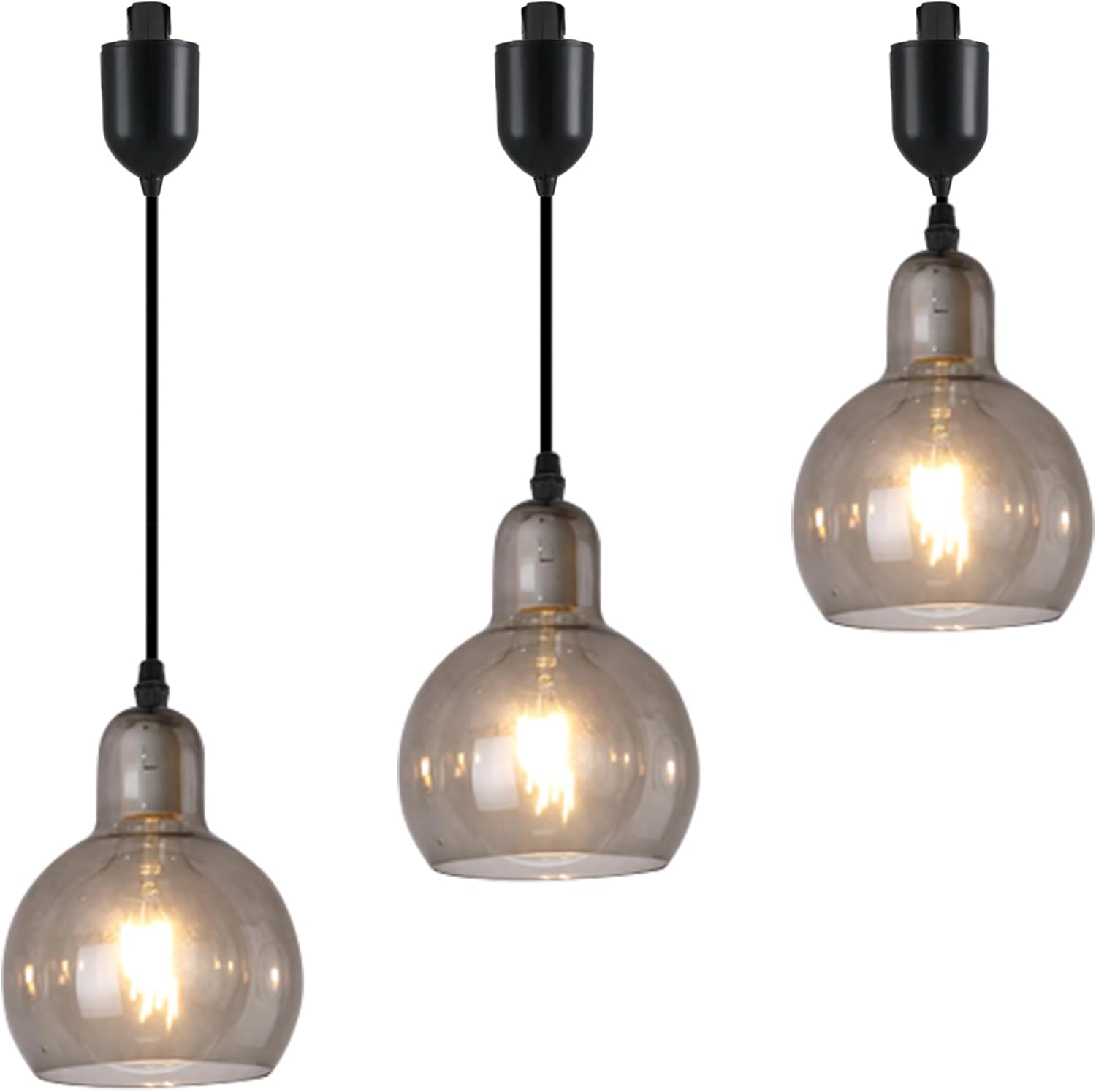 Kiven J-Type Track Lighting, 1-Light Modern Juno Track Pendant Light with Clear Glass Lampshade, J Track Light Pendant Adjustable Length for Bedroom Kitchen Shop (Bulb NOT included)