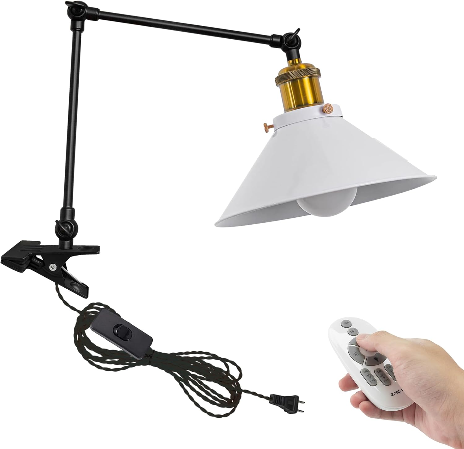 Kiven Plug-in Modern Clip-on Desk Lamp, 1-Light Nightstand Lamp with Flexible Arm, 8.2FT Plug in Cord, Decorative Clamp Lamp for Office Home Bookshelf Bedside Green Finish
