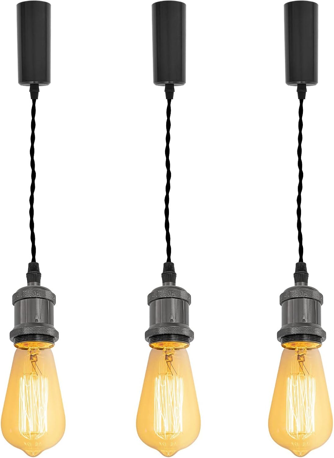 Kiven H-Type Wire Track Light Pendants for Restaurant Decorative Pendant Light Industrial 15.7 Inch Cord Length Black Weave Rope 3 Pack (Bulb Not Included)
