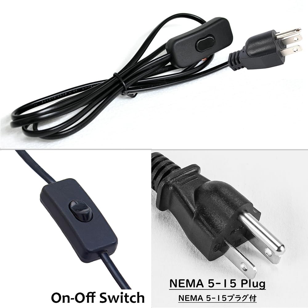 Black live end cord with on/off switch and NEMA 5-15 plug for track lighting. 120V power connector.