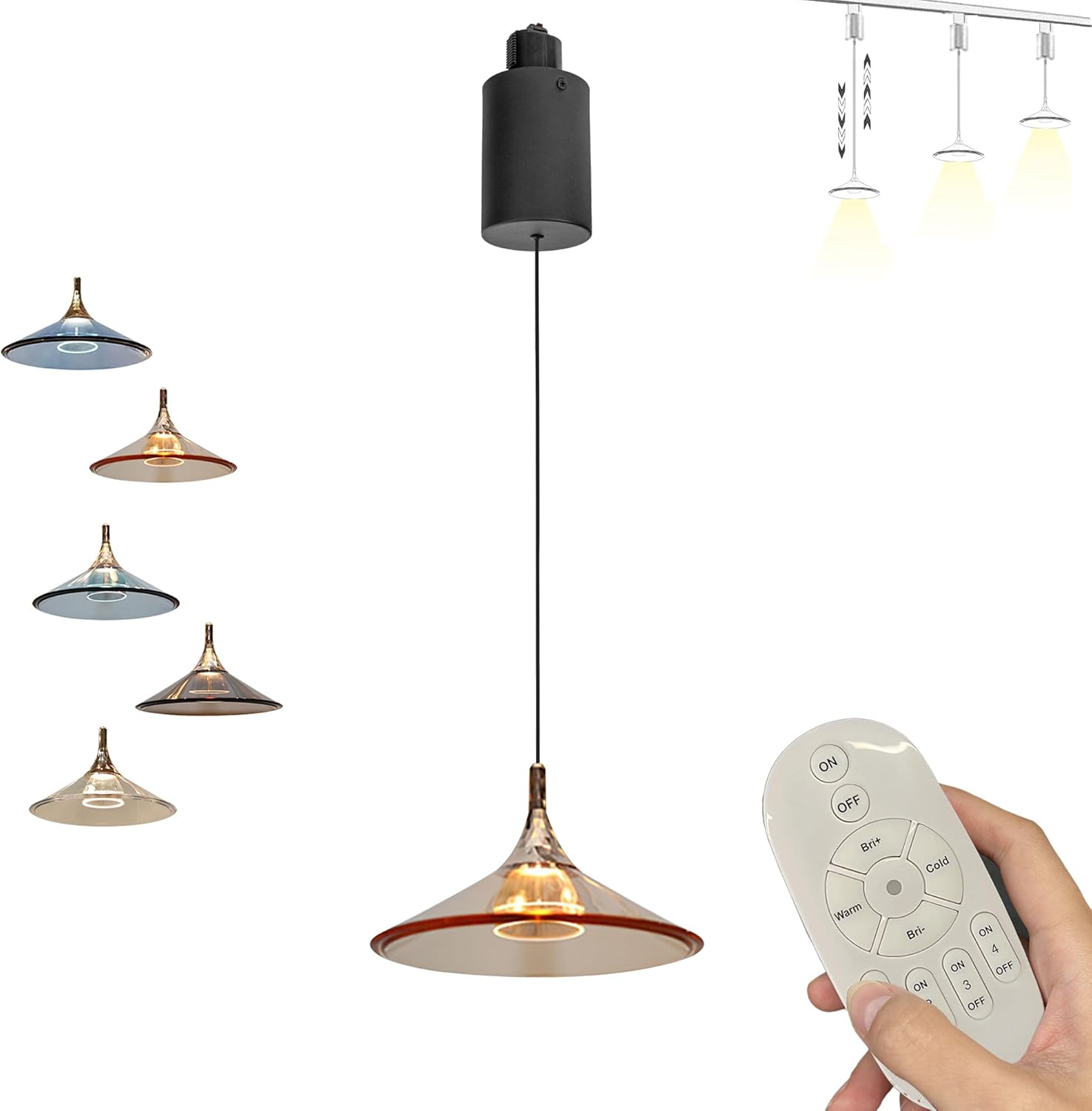 Adjustable Height Track Pendant Lightings H-Type Retractable Lift Light by Remote Control with Stepless Dimming - Indoor Island Light - Acrylic Cover, Sky Blue