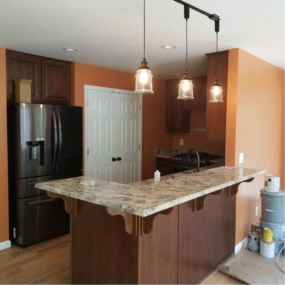 Kiven 3-Pack H/J Track Fixtures, Vintage Industrial Pendant Light w/ 5.12" Glass Shade, Dimmable