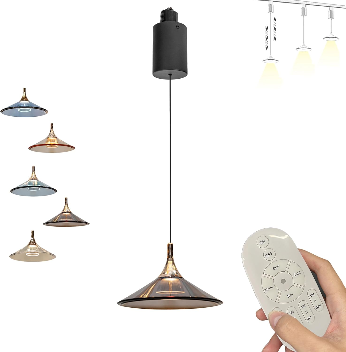 Adjustable Height Track Pendant Lightings H-Type Retractable Lift Light by Remote Control with Stepless Dimming - Indoor Island Light - Acrylic Cover, Sky Blue