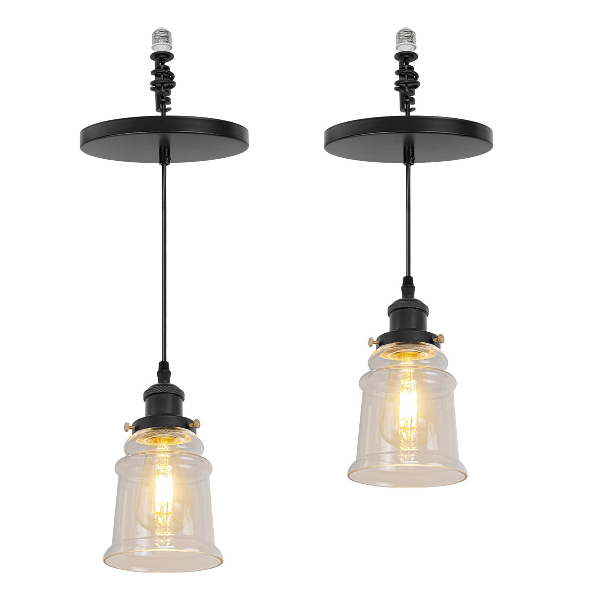 Kiven Instant Light Conversion Kit for 4/5/6inch Hole,Glass Farmhouse Lighting Recessed Can Light Conversion Kit to Pendant with E26 Screw-in Adapter for Kitchen Island Hallway Black TB0213
