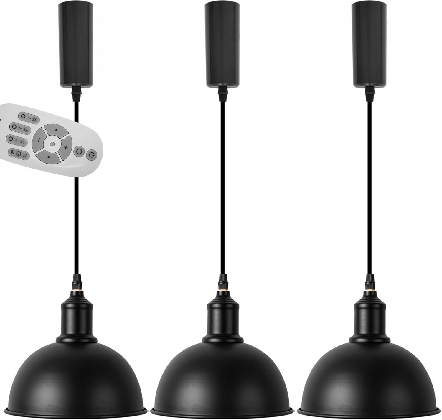Kiven Retro Black Iron Shade Industrial Style J Type Track Pendant Lights 3 ft Cord Modern Farmhouse Black Finished E26 Socket Dimmable Rustic Cottage Style for Kitchen Island,Customizable