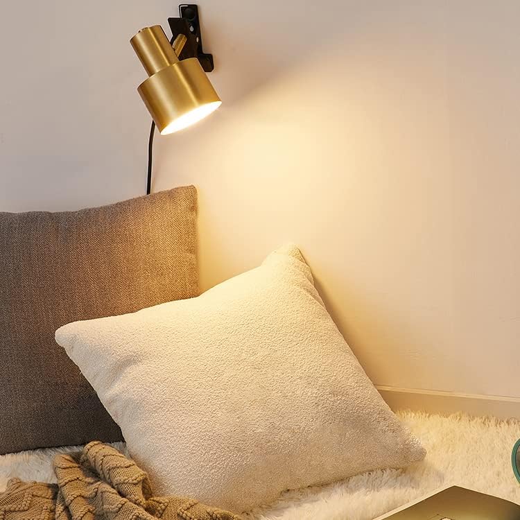Kiven Adjustable Wall Sconces with Plug-in Dimmer & Timer Cord E26 Socket Dimmable Clip Bedside Reading Light Copper Shade Industrial Wall lamp Fixture Table lamp for Bedroom No Drilling