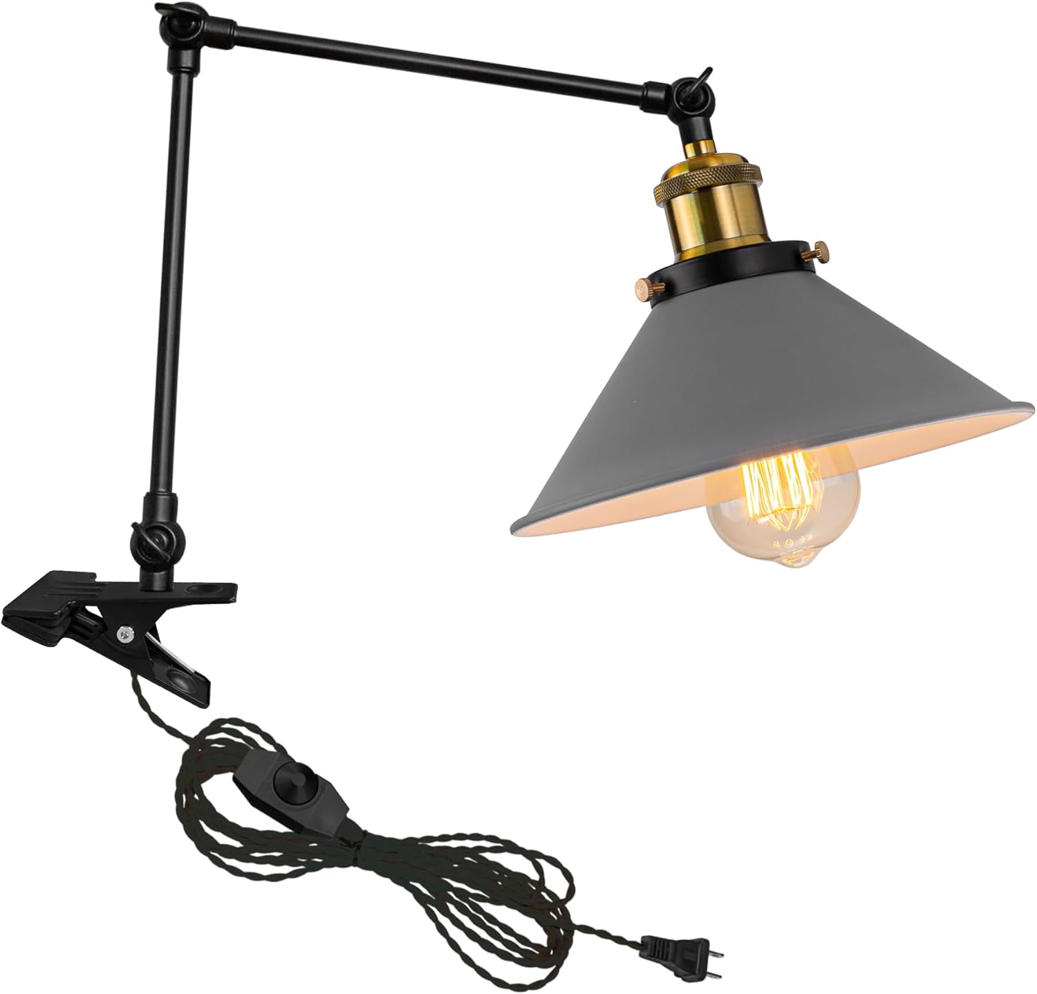 Kiven Plug-in Modern Clip-on Desk Lamp, 1-Light Nightstand Lamp with Flexible Arm, 8.2FT Plug in Cord, Decorative Clamp Lamp for Office Home Bookshelf Bedside Green Finish