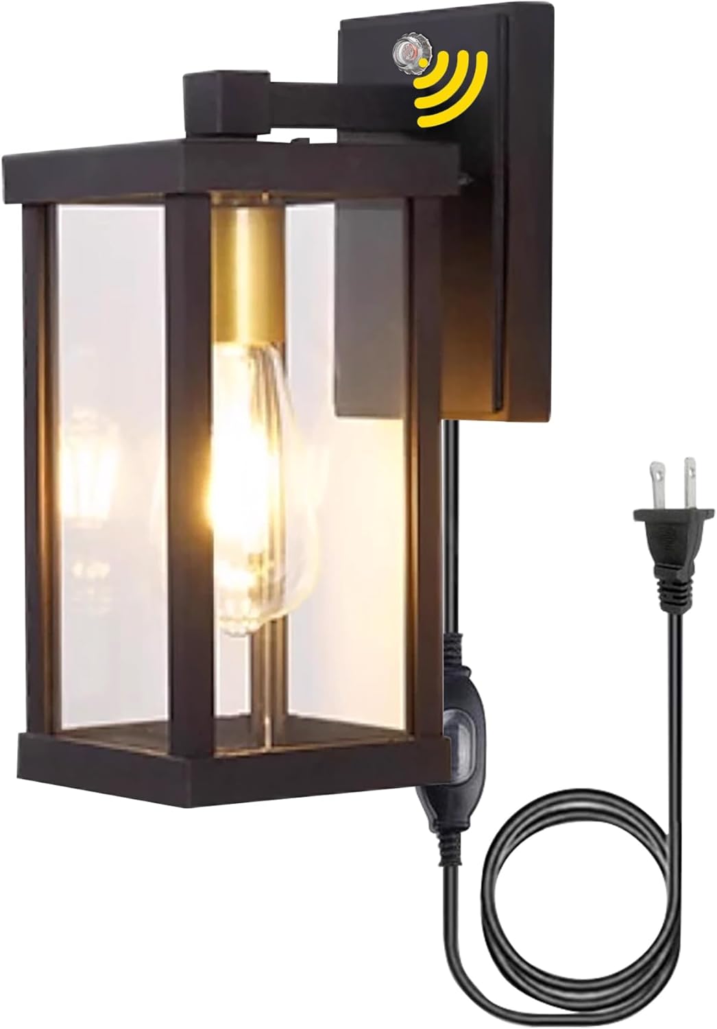 Kiven Waterproof Plug-in Dusk to Dawn Modern Wall Lantern | No-Wire Auto On/Off Outdoor Light