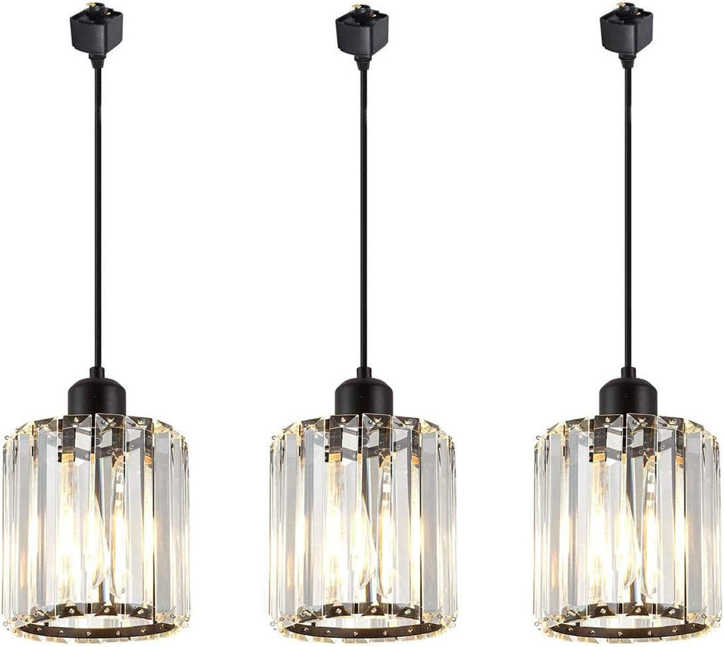 Kiven 3-Lights H Track Lighting Pendant, Oil Rubbed Bronze Finish with Crystal Prism Glass for Kitchen Island Counter Bar Dining Room Bedroom(Bulb & Track Rail Not Included)