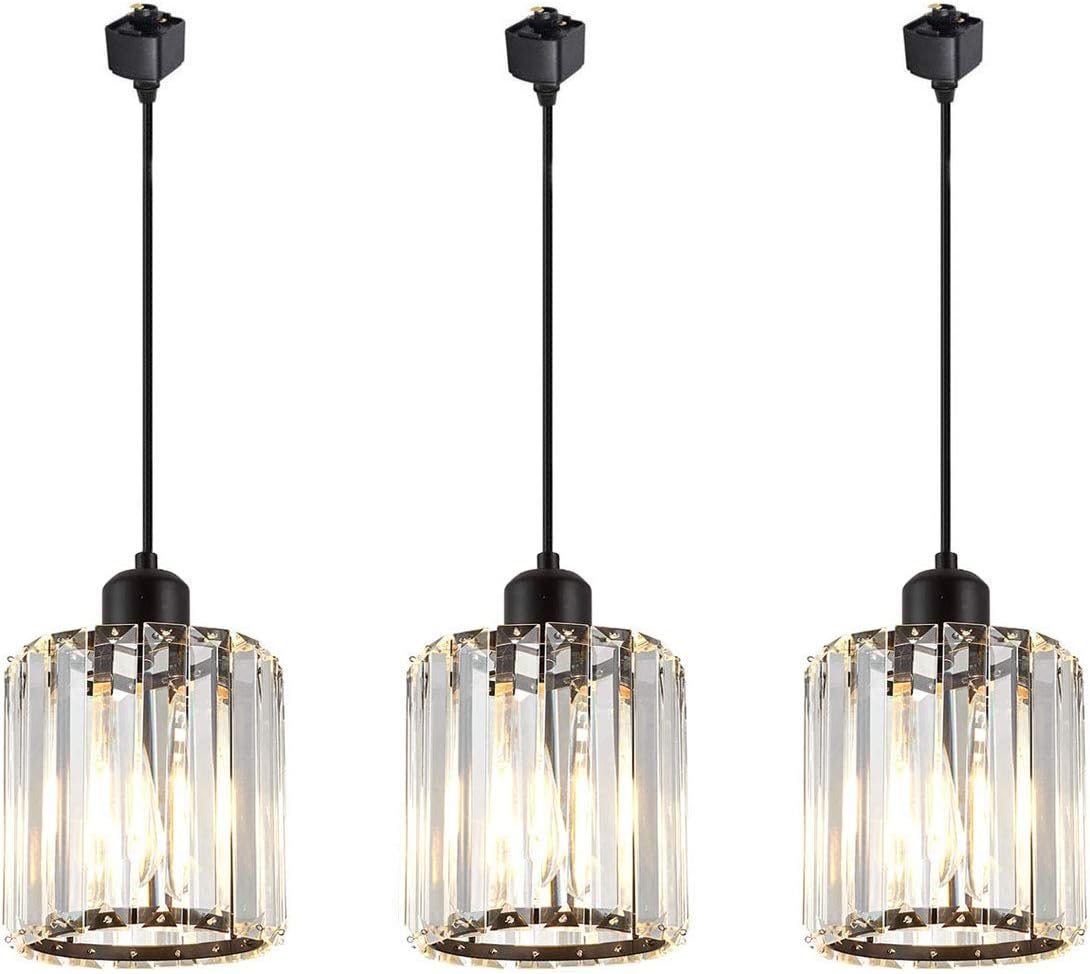Kiven 3-Lights H Track Lighting Pendant, Oil Rubbed Bronze Finish with Crystal Prism Glass for Kitchen Island Counter Bar Dining Room Bedroom(Bulb & Track Rail Not Included)
