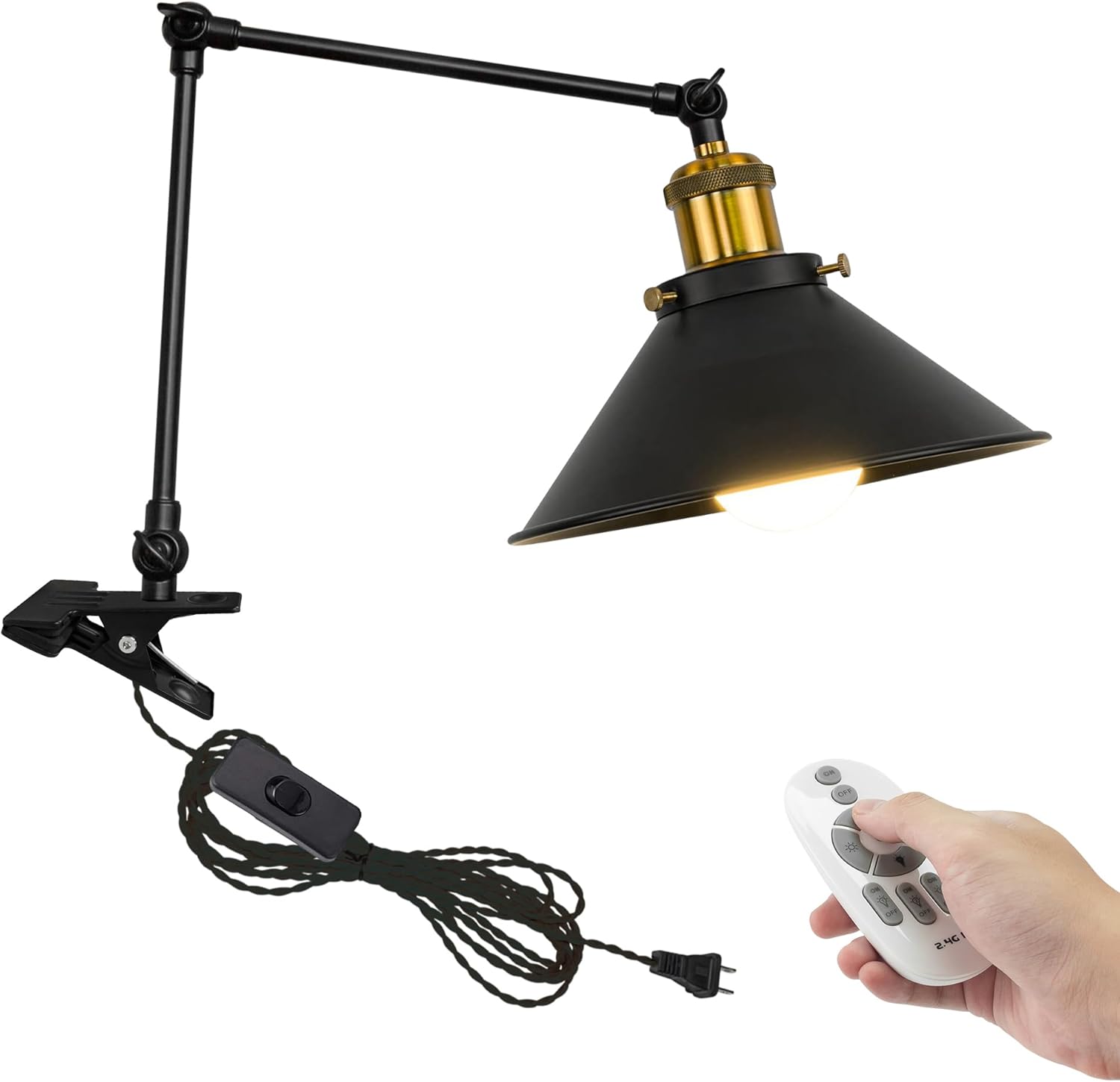 Kiven Plug-in Modern Clip-on Desk Lamp, 1-Light Nightstand Lamp with Flexible Arm, 8.2FT Plug in Cord, Decorative Clamp Lamp for Office Home Bookshelf Bedside Green Finish