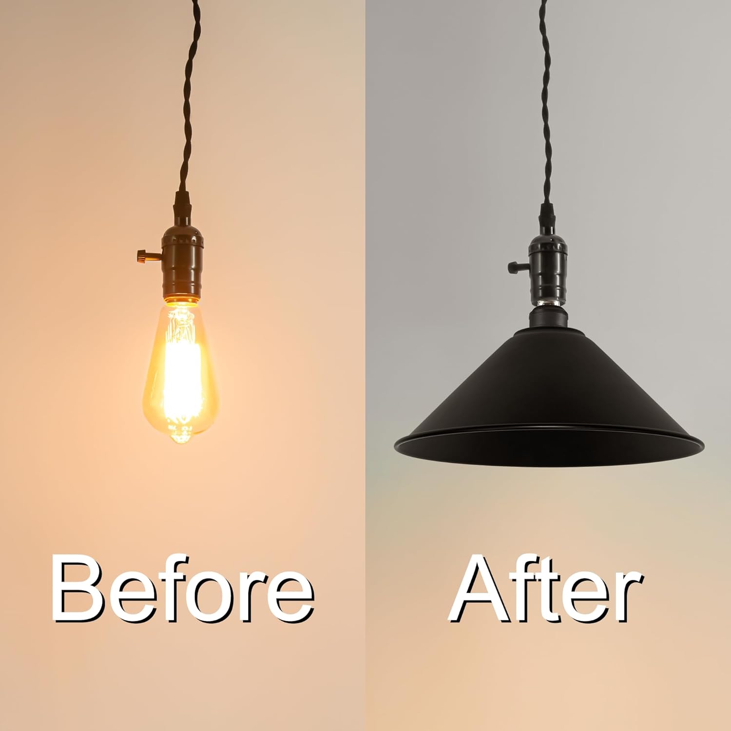 Kiven 11.8" Matte Black Industrial Farmhouse Metal Lamp Shade with a E26 Light Socket Extender Replacement, Iron Cover, DIY Cone Shape Decorative for Renter Hallway Ceiling Pendants Wall Sconce