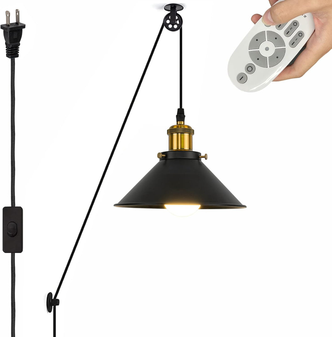 Industrial Pulley Pendant Lamp with 15ft & 20ft Plug-in Cord Dimmer Smart Led Bulb Iron Cone Shade