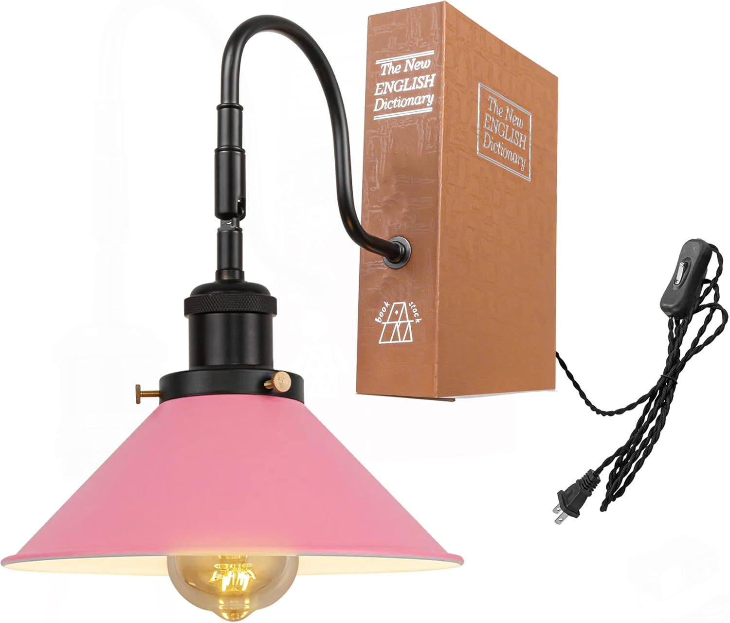 Kiven 1-Light Vintage Bookshelf Table Lamp with Remote Control, Farmhouse Decorative Bookend, Plug in Book Lamp for Office Home Decor Bedside Bookcase, Black