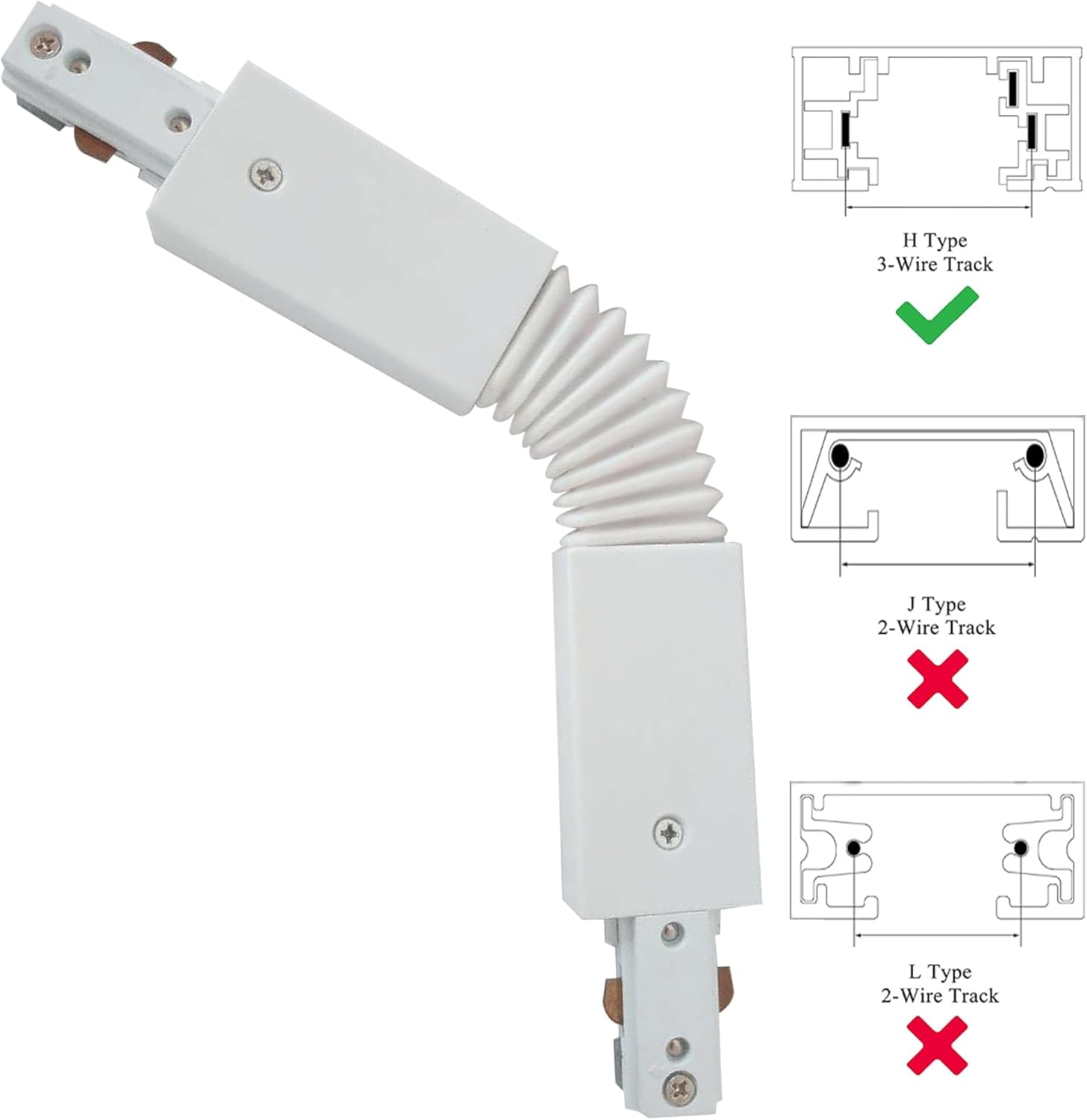 H Track Lighting Live End Cord Kit, 1PCS 4.9FT Track Live End Connector with Cord Plug for H Type Single Circuit 3-Wire-1 Track Lighting System, White