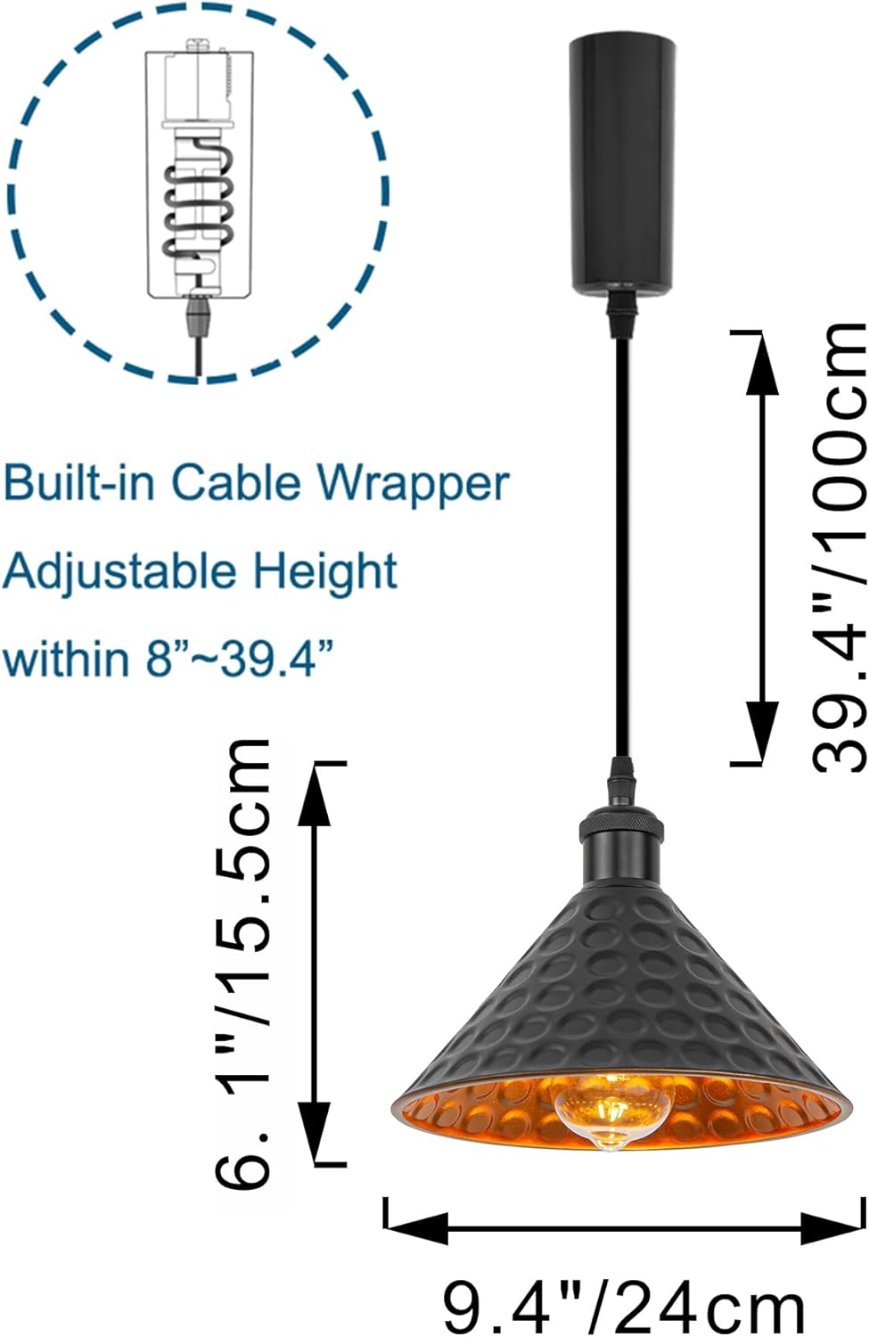 Kiven H-Type Track Lighting, 3-Light Modern Halo Track Pendant Light with Built-in Cable Wrapper, H Track Light Pedant Adjustable Length for Kitchen Shop, Black Finish, Gold Inner