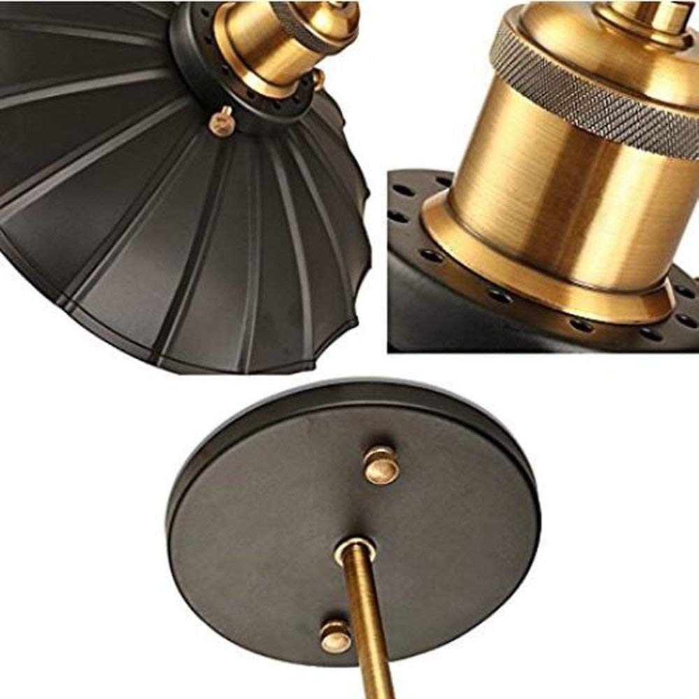 Industrial wall sconce lamp, black lotus shade with brass accents, plug-in antique style for stylish lighting.