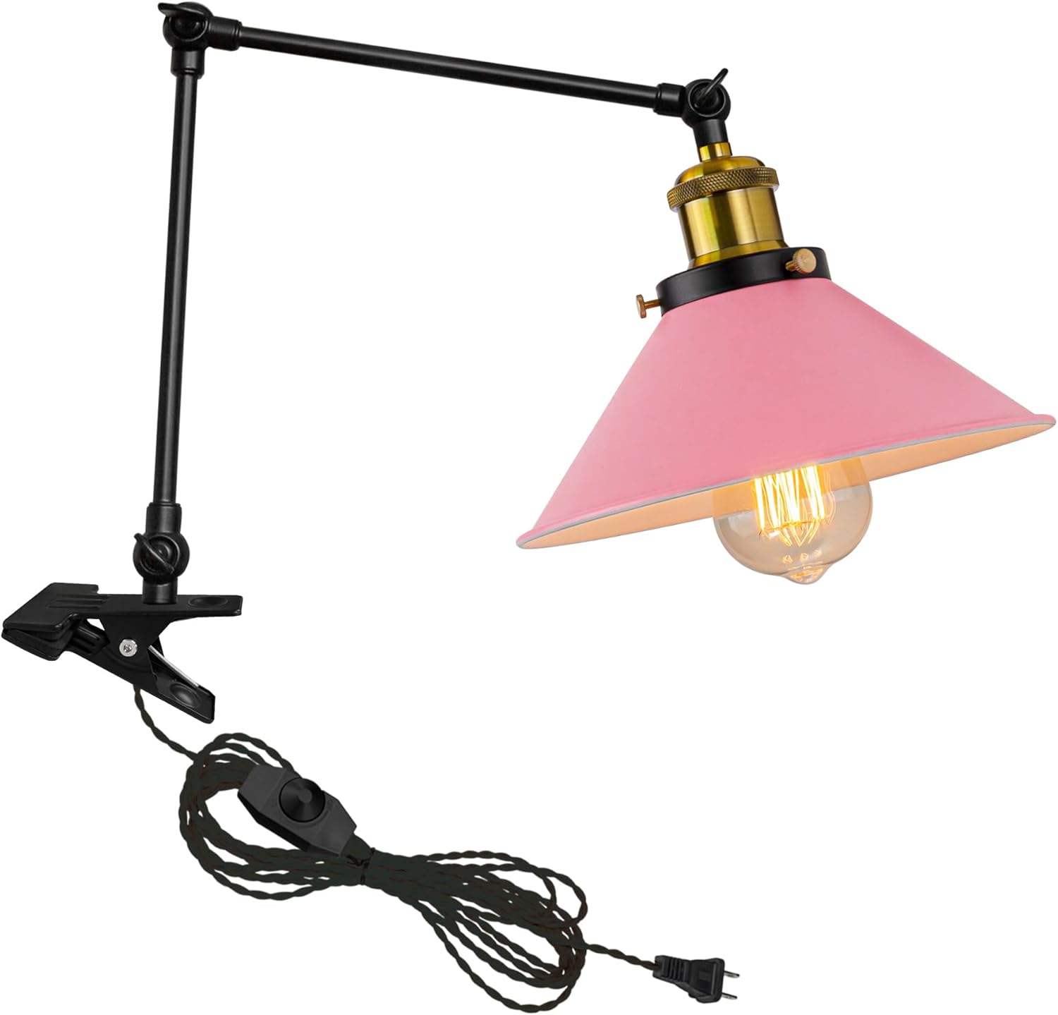 Kiven Plug-in Modern Clip-on Desk Lamp, 1-Light Nightstand Lamp with Flexible Arm, 8.2FT Plug in Cord, Decorative Clamp Lamp for Office Home Bookshelf Bedside Green Finish