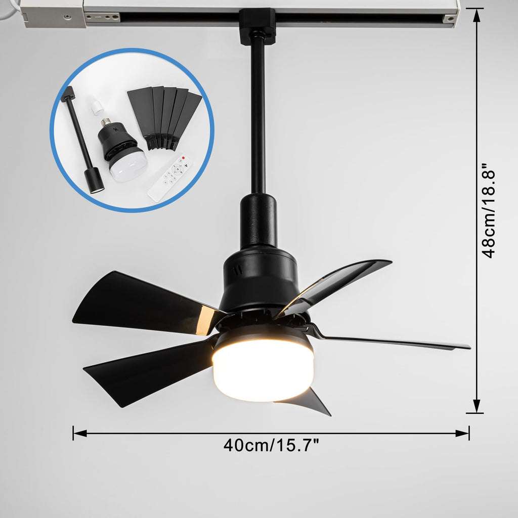 Modern Track Ceiling Fan with Light, Remote Control Dimmable, H Type, Black/White, for Kitchen & Living Spaces