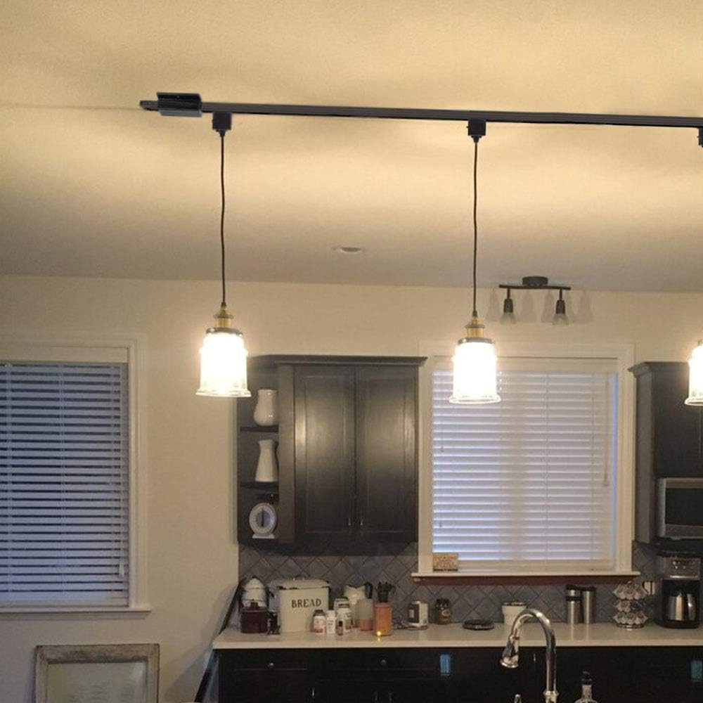 Kiven 3-Pack H/J Track Fixtures, Vintage Industrial Pendant Light w/ 5.12" Glass Shade, Dimmable