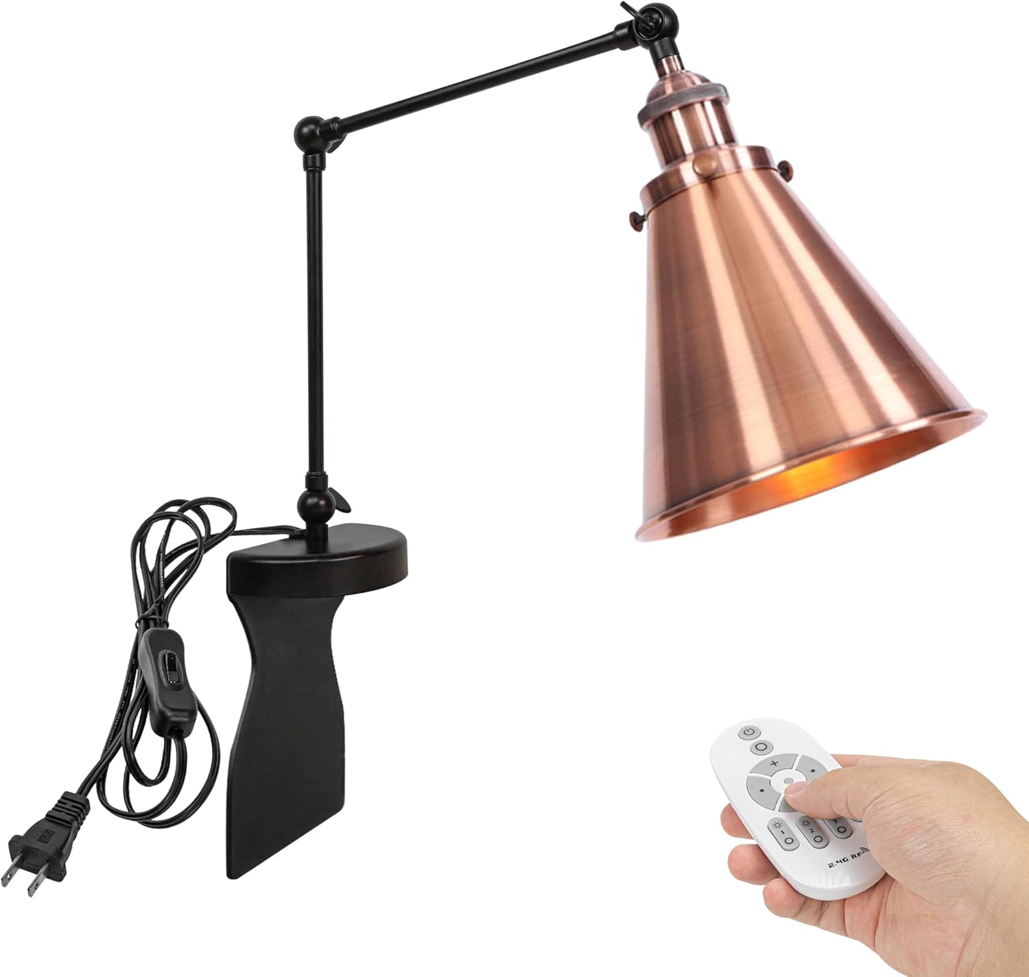 Kiven Headboard Reading Light, Dimmable LED Book Reading Lamp, Industrial Nightstand Lamp with Adjustable Swing Arm, 8.2ft Cord, Remote Control for Reading Bedside Side Table Desk, Black&Gold