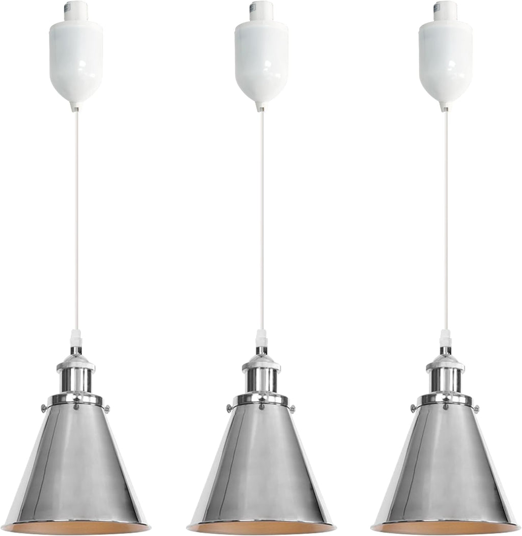 Kiven H-Type Track Lighting, 3-Light Modern Halo Track Pendant Light with Built-in Cable Wrapper Metal Lampshade, Dimmable H Track Light Pedant Adjustable Length for Bedroom Kitchen Shop, Silver Finish