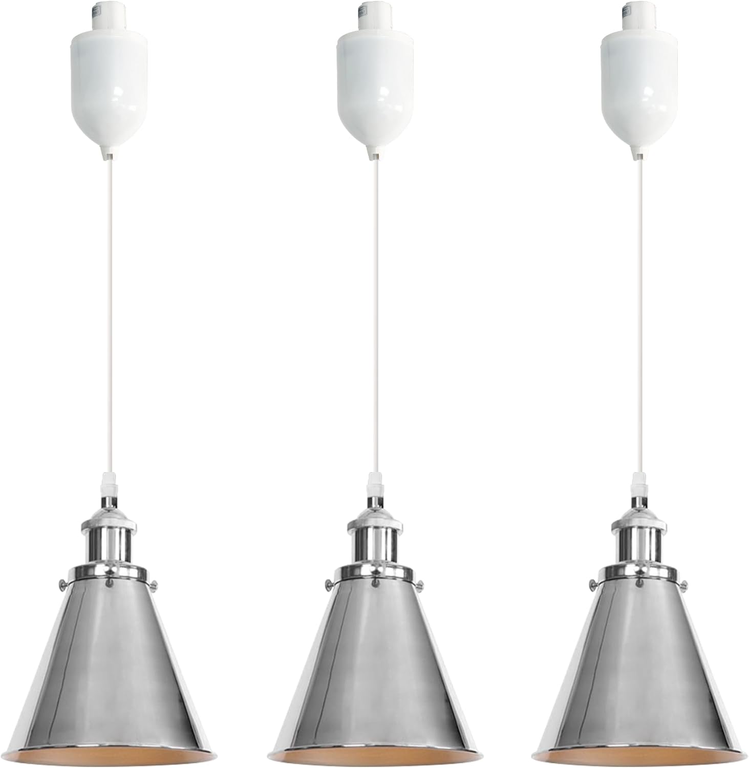 Kiven H-Type Track Lighting, 3-Light Modern Halo Track Pendant Light with Built-in Cable Wrapper Metal Lampshade, Dimmable H Track Light Pedant Adjustable Length for Bedroom Kitchen Shop, Silver Finish