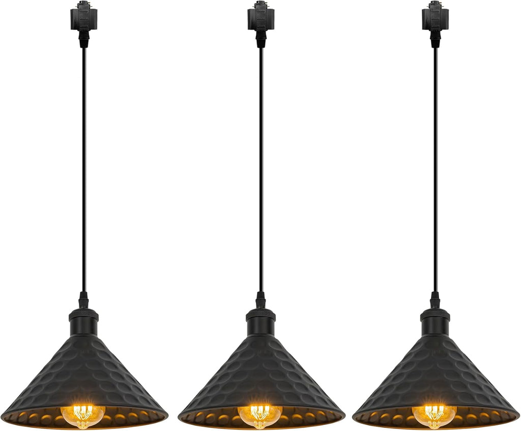 Kiven H-Type Track Lighting, 3-Light Modern Halo Track Pendant Light with Built-in Cable Wrapper, H Track Light Pedant Adjustable Length for Kitchen Shop, Black Finish, Gold Inner
