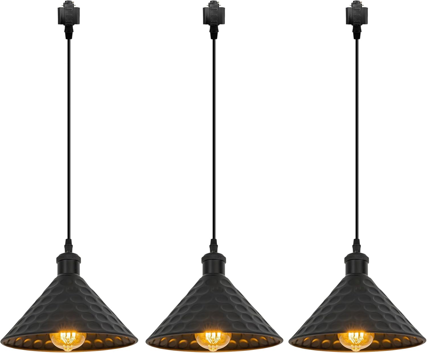 Kiven H-Type Track Lighting, 3-Light Modern Halo Track Pendant Light with Built-in Cable Wrapper, H Track Light Pedant Adjustable Length for Kitchen Shop, Black Finish, Gold Inner