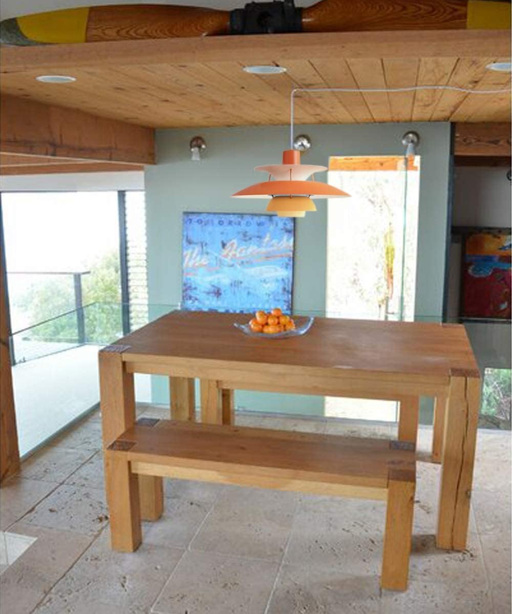Orange Kiven Plug-in Pendant Light, modern dimmable ceiling light above wooden table in a dining area.