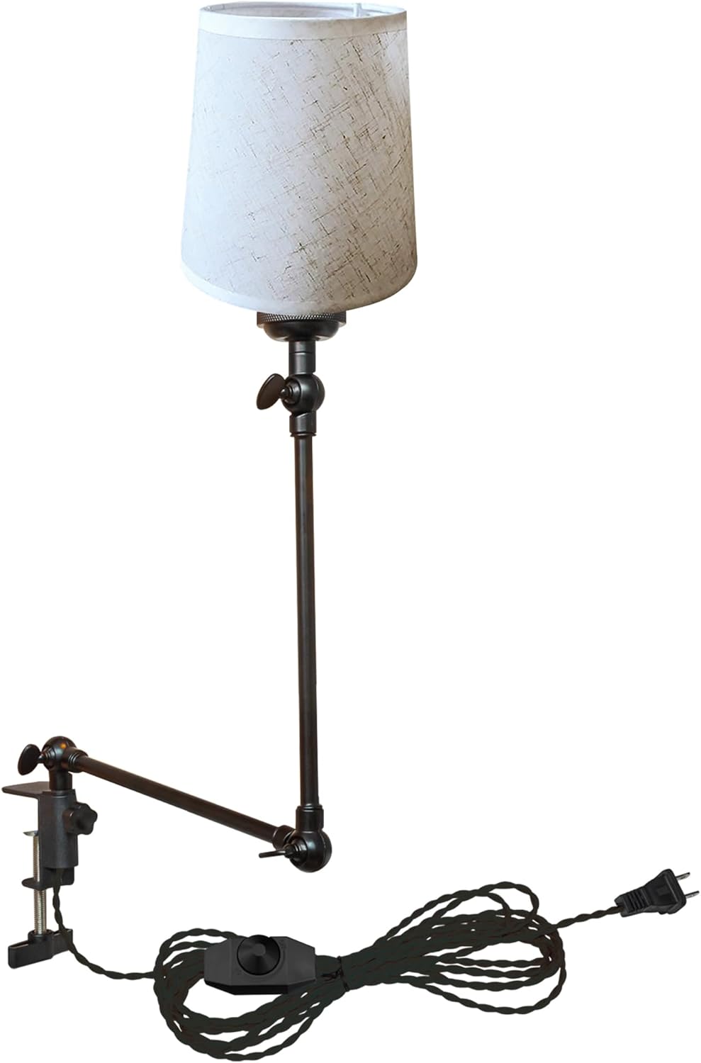 Kiven Plug-in Modern Clip-on Desk Lamp, 1-Light Nordic Nightstand Lamp with Flexible Arm, Orange Drum Fabric Lampshade, 8.2FT Plug in Cord, Decorative Clamp Lamp for Office Home Bookshelf Bedside