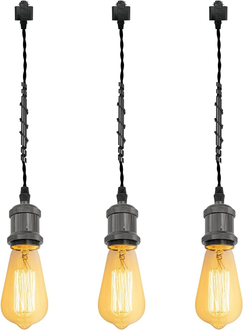 Kiven H-Type Wire Track Light Pendants for Restaurant Decorative Pendant Light Industrial 15.7 Inch Cord Length Black Weave Rope 3 Pack (Bulb Not Included)