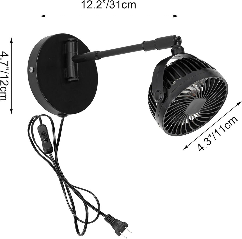 Kiven Small Wall Mount Swivel Fan with Flexible Arm, Modern Wall Mount Fans 4 Inch Wall fans with 5.9ft Plug in Cord, Vintage Ceiling Fans for Bathroom Kitchen Office