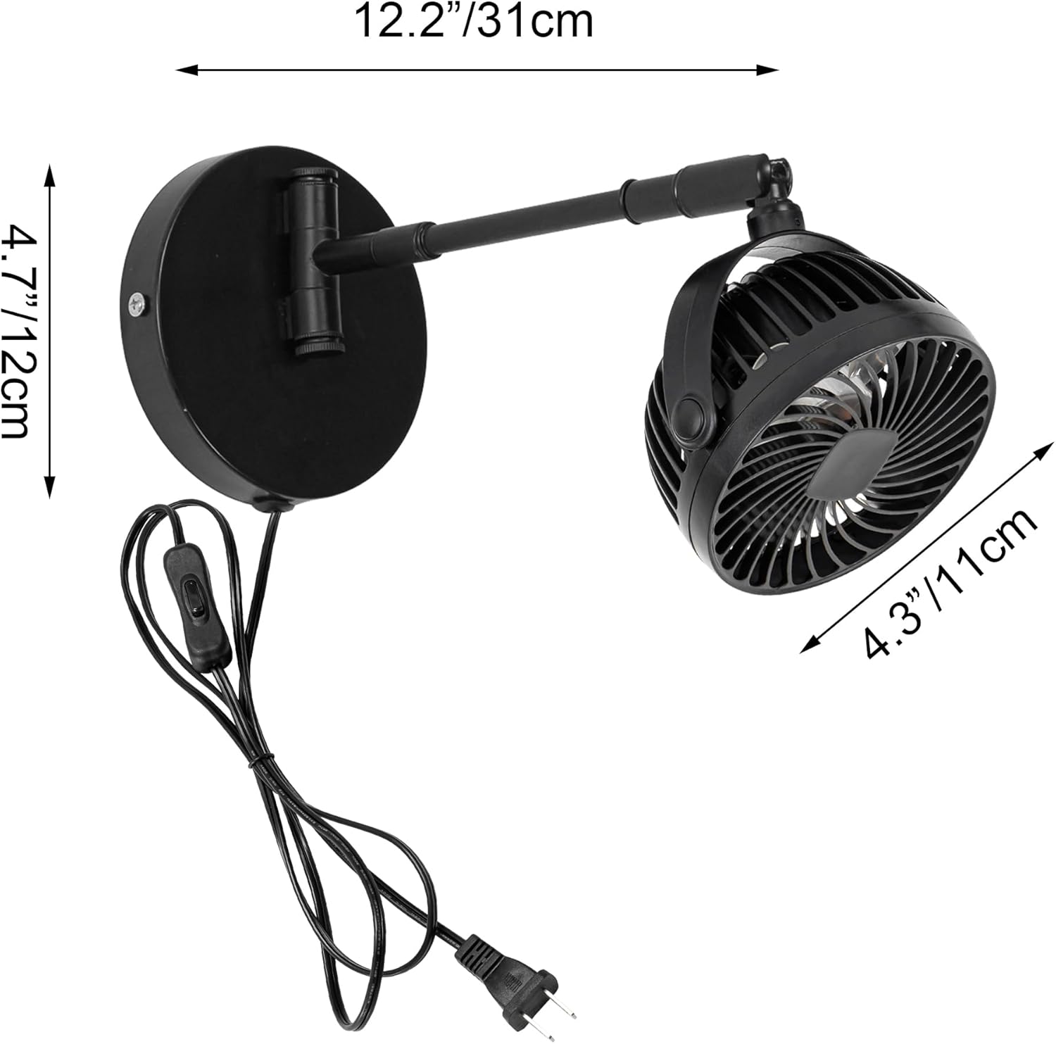 Kiven Small Wall Mount Swivel Fan with Flexible Arm, Modern Wall Mount Fans 4 Inch Wall fans with 5.9ft Plug in Cord, Vintage Ceiling Fans for Bathroom Kitchen Office