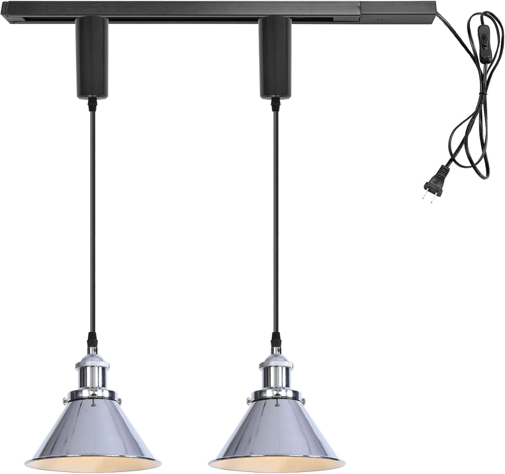 Pack of 3 Adjusted Wire Length H-Type Track Pendant Light 3.9 Ft Twisted Cord E26 Base Industrial Design Black Metal Pendant Light Fixture for Loft Aisle Bar(No Bulb & Track Lighting Rails)