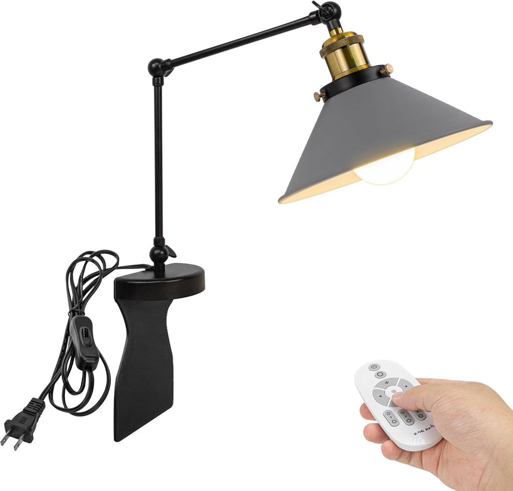 Kiven Headboard Reading Light, Dimmable LED Book Reading Lamp, Modern Nightstand Lamp with Adjustable Swing Arm, 8.2ft Cord, Remote Control for Reading Bedside Side Table Desk, Black