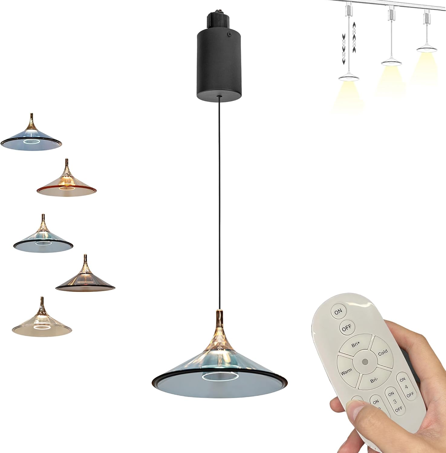 Adjustable Height Track Pendant Lightings H-Type Retractable Lift Light by Remote Control with Stepless Dimming - Indoor Island Light - Acrylic Cover, Sky Blue