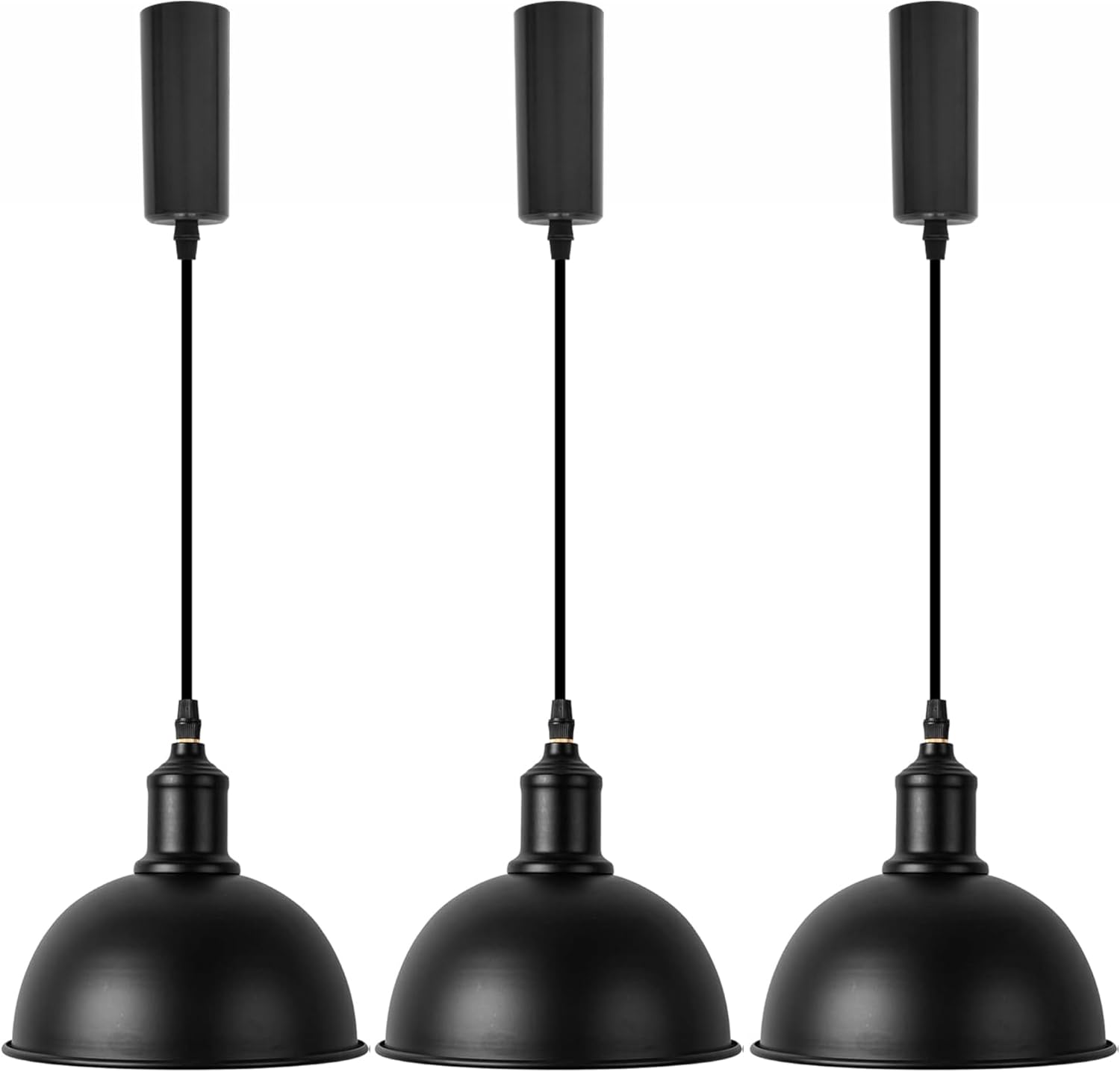 Kiven Retro Black Iron Shade Industrial Style J Type Track Pendant Lights 3 ft Cord Modern Farmhouse Black Finished E26 Socket Dimmable Rustic Cottage Style for Kitchen Island,Customizable