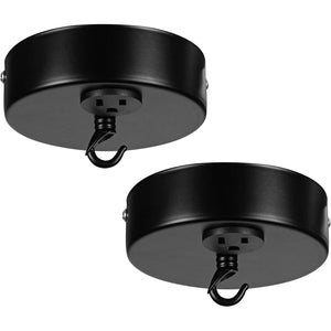 Black canopy kit with outlet and hook for pendant lights. Easy to install DIY ceiling light kit.