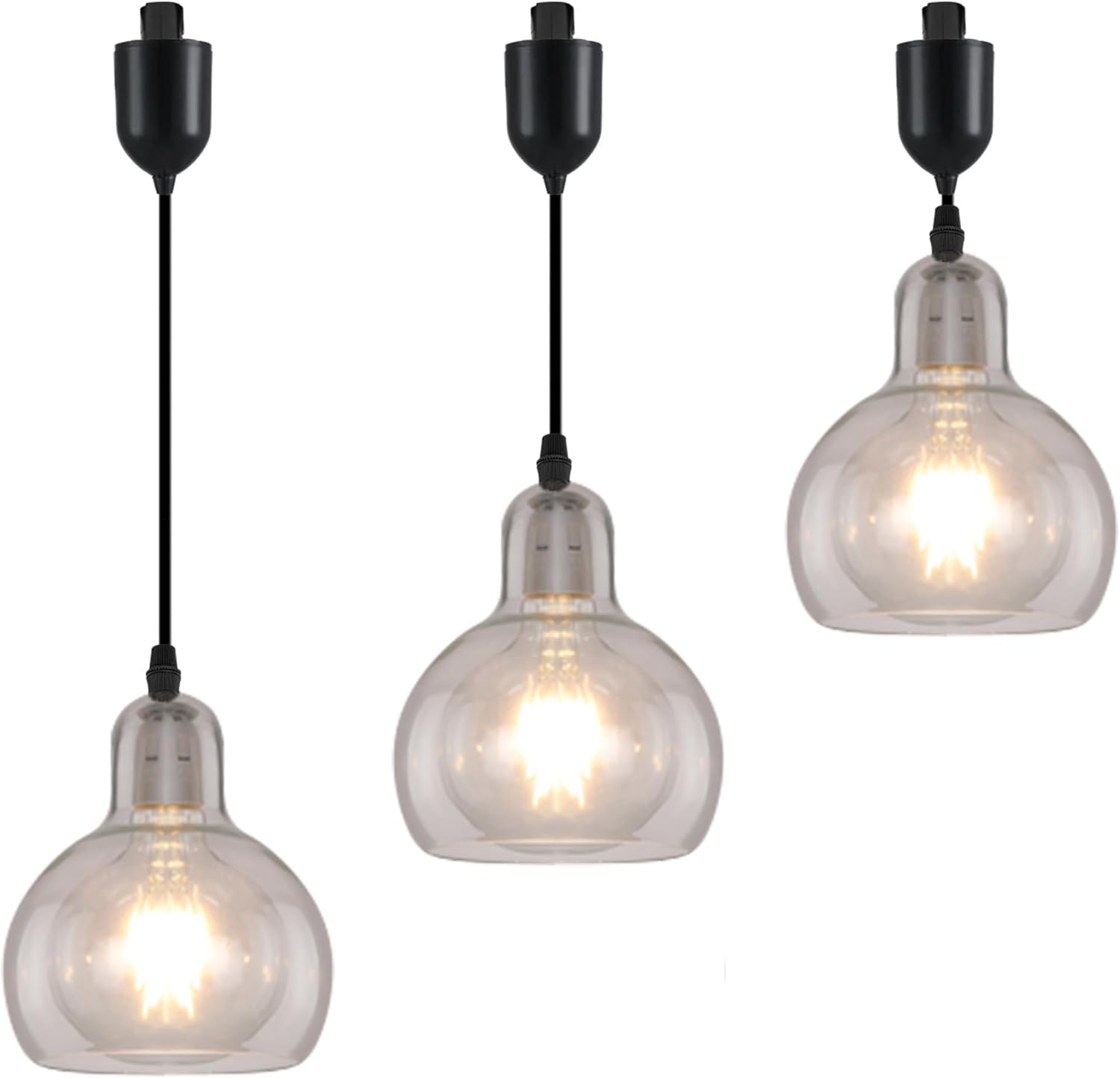 Kiven J-Type Track Lighting, 1-Light Modern Juno Track Pendant Light with Clear Glass Lampshade, J Track Light Pendant Adjustable Length for Bedroom Kitchen Shop (Bulb NOT included)