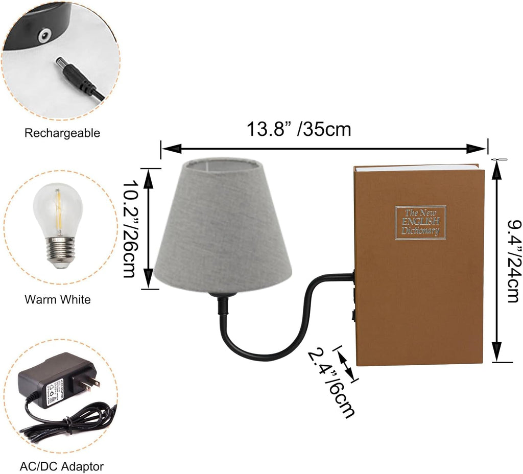 Kiven Cordless Table Lamp, Set of 2 Rechargeable Bookshelf Lamp with Gray Fabric Lampshade, Farmhouse Decorative Bookend, Cordless Lamp for Office Home Decor Bedside Bookshelf
