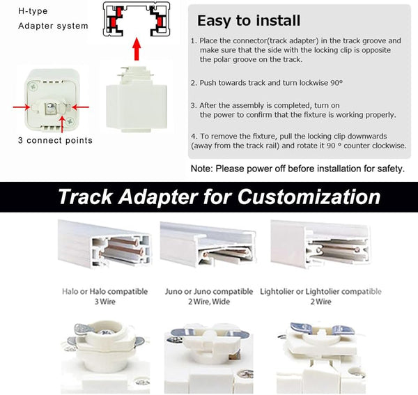Kiven H-Type Track Lighting Adapter - Easy installation guide. Compatible with Halo, Juno, and Lightolier track systems.