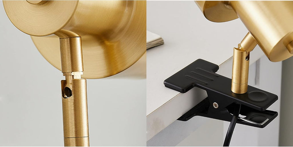 Kiven Adjustable Wall Sconces with Plug-in Dimmer & Timer Cord E26 Socket Dimmable Clip Bedside Reading Light Copper Shade Industrial Wall lamp Fixture Table lamp for Bedroom No Drilling