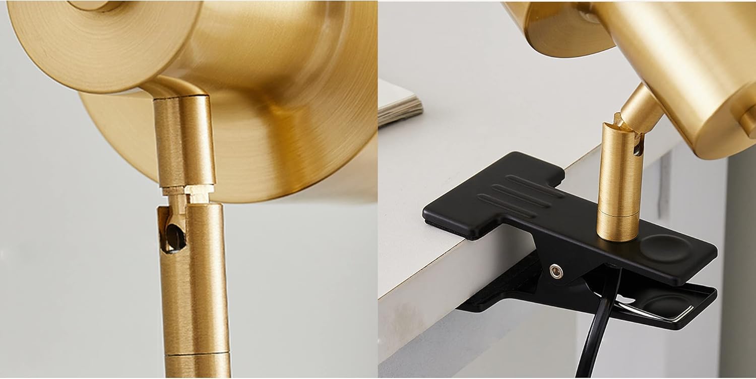 Kiven Adjustable Wall Sconces with Plug-in Dimmer & Timer Cord E26 Socket Dimmable Clip Bedside Reading Light Copper Shade Industrial Wall lamp Fixture Table lamp for Bedroom No Drilling