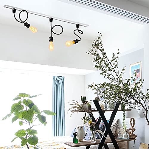 Kiven H Type Track Light,Black Iron Cone Shade Ceiling Spotlight, Flexibly Rotatable Light Goose Neck Head, Adjustable Island Lighting Mini Halo Track Mounted Pendant Lamp for Kitchen