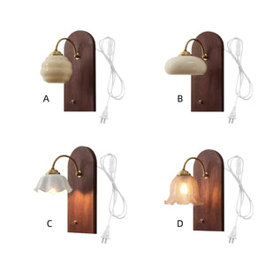 Vintage Wooden Glass Wall Sconces Plug-in Farmhouse Loft Bedroom Living Room Entrance Hallway Coffee shop