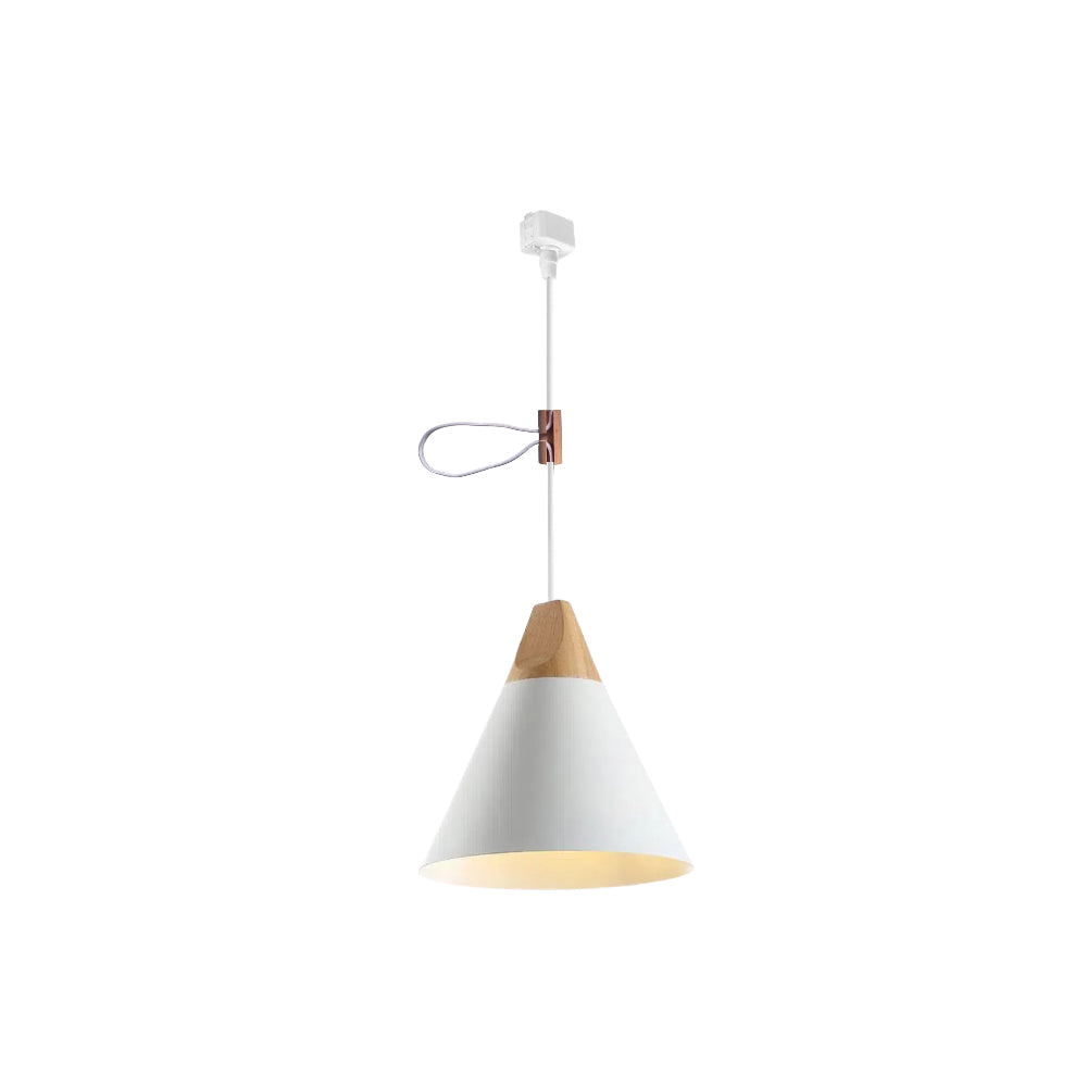Kiven H-Type Track Lighting Pendant Scandinavian Style White Track Light with Cord Lock for Shorten Cord Length, Wood Adjuster