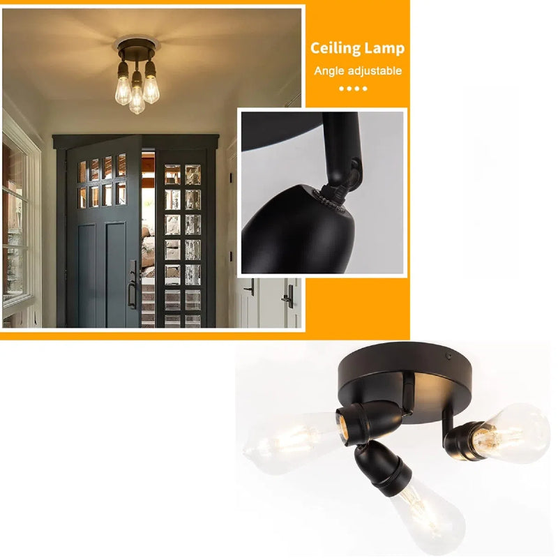 Kiven Adjustable 3 Lights RV Hard Wired with 12V RV Decorative Light RV Ceiling Light Kitchen Island Lamp Ceiling Mount, E26 2700K Bulb Included Industrial Semi Flush Mount for RV Camper - Black