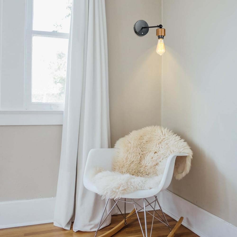 Modern Industrial Motion Sensor Wall Sconce - Rechargeable Battery Operated Wall Light with Edison Bulb