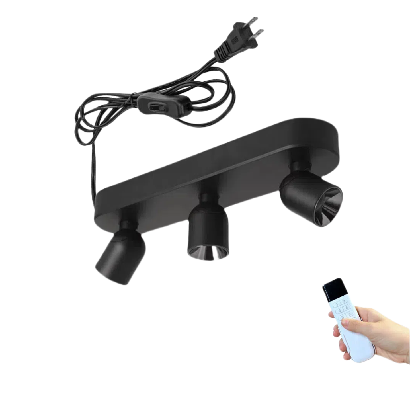 Kiven Plug in Track Lamp Black Ceiling Spotlight with 14.8ft Cord Remote Through-Wall Control Modern Rotatable Light Head for Kitchen Bedroom Hallway